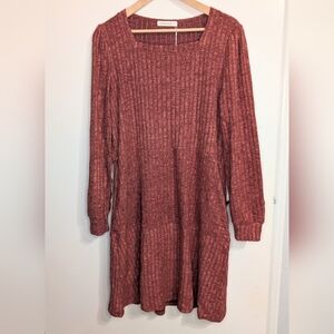 Women's Textured Rust Dress With Pockets